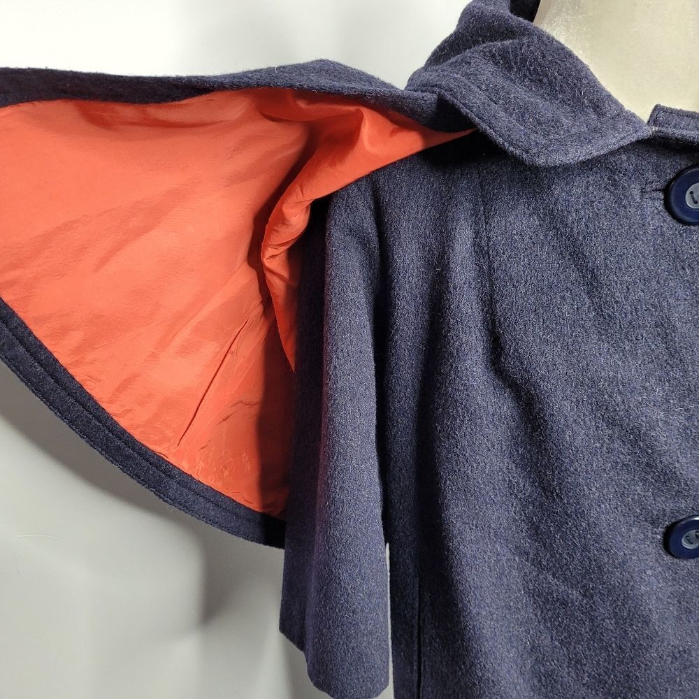 VINTAGE 60s FABIANI blue wool cape shawl long peacoat jacket M - Picture 4 of 13